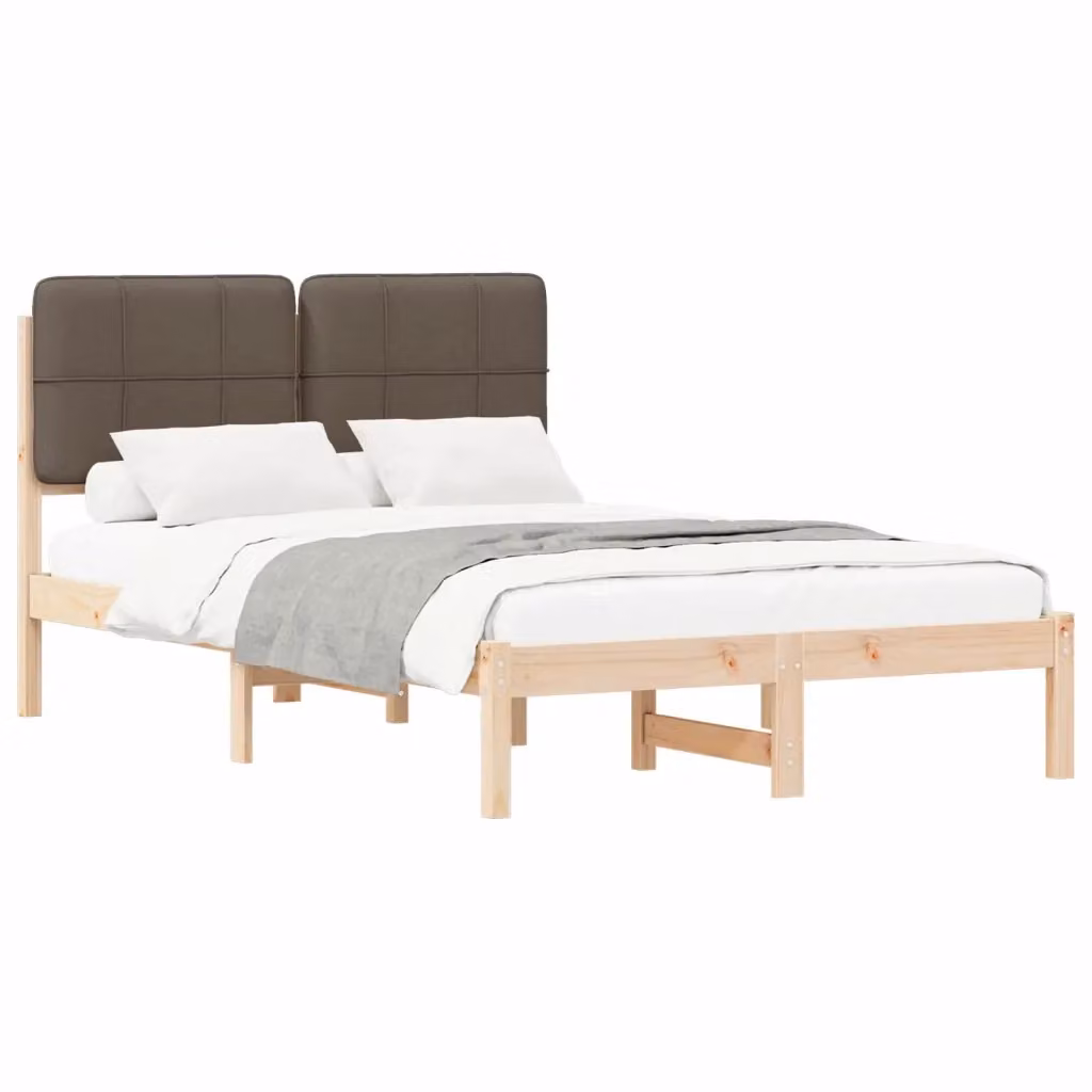 Letto con Testiera Rivestita in Pino Massello vidaXL Colore Beige e Marrone L/P/H: 120 x 200 x 84,5 cm – 2