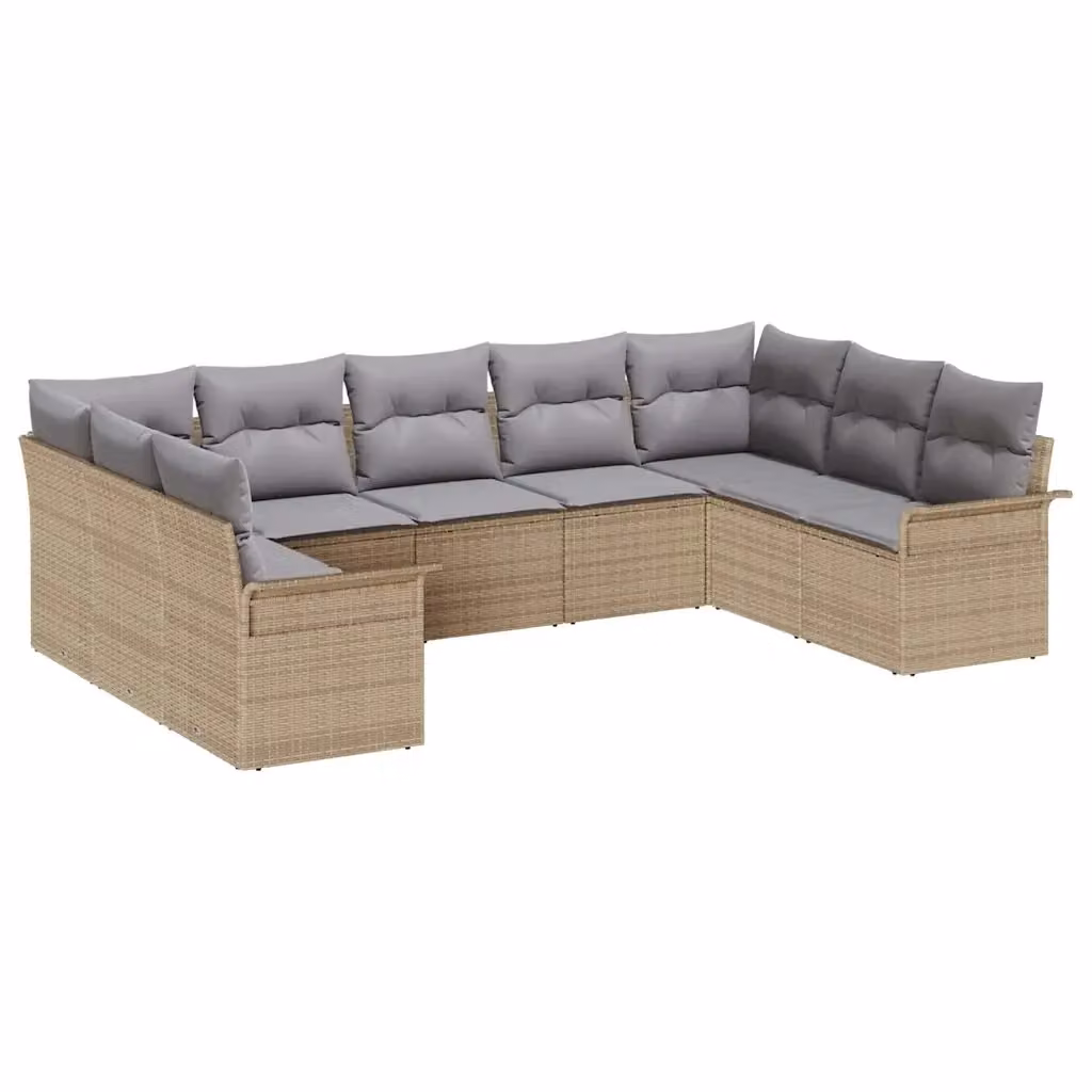 Set Divano da Giardino vidaXL 9 Pezzi Beige con Cuscini e Funzione Archiviazione in Polyrattan e Metallo – 2