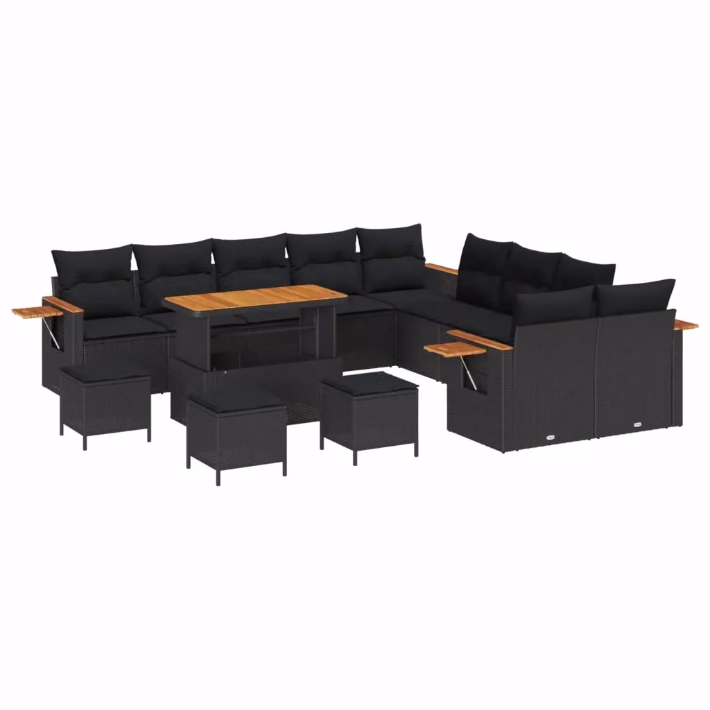 Set Divano da Giardino vidaXL a Forma di U con 11 Posti, Colore Nero, in Polyrattan e Metallo con Cuscini Inclusi – 2