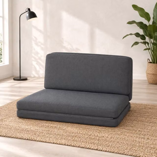 Divano da pavimento 138x90x70 cm pieghevole 3 in 1 in poliestere grigio scuro