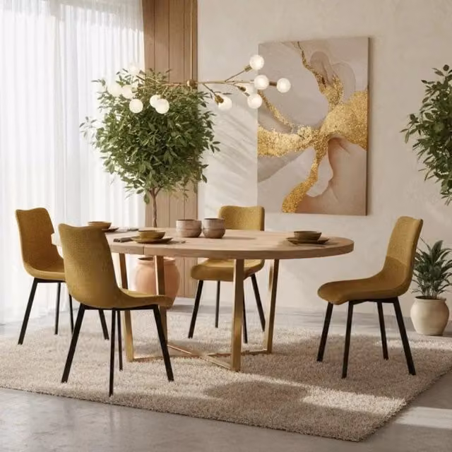 Set di 4 sedie da pranzo imbottite in tessuto giallo Grace con struttura in metallo facili da pulire | Duzzle