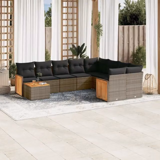 Set Divano da Giardino 10 pz con Cuscini Grigio in Polyrattan 3260401
