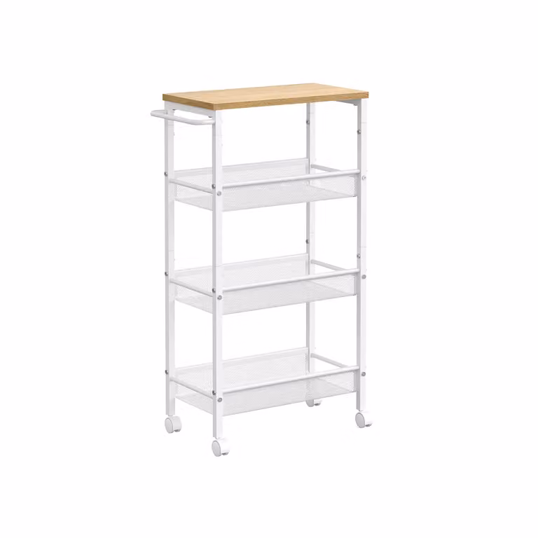 Carrello a 4 Ripiani con Ruote, Rovere + Bianco
