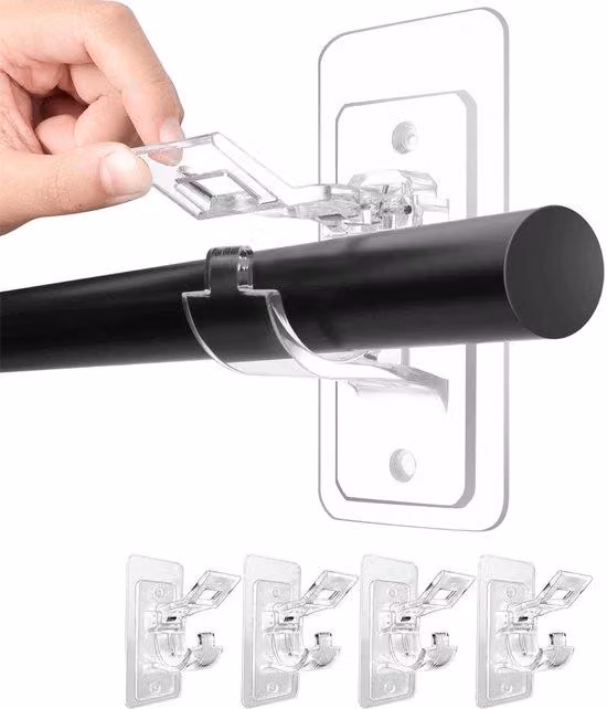 Confezione da 4 ganci adesivi per tende senza foratura - ganci adesivi multifunzionali con foro a punta - ganci adesivi per tende senza viti, per bagno, camera da letto, soggiorno