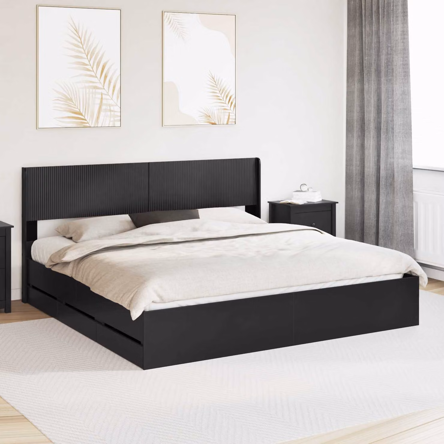 Struttura letto con contenitore e testata vidaXL, colore nero, L/P: 180 x 200 cm