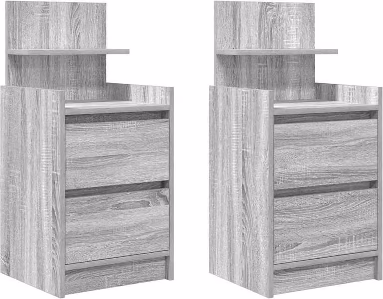 Comodini con 2 Cassetti 2 pz Grigio Sonoma 38x34x80 cm