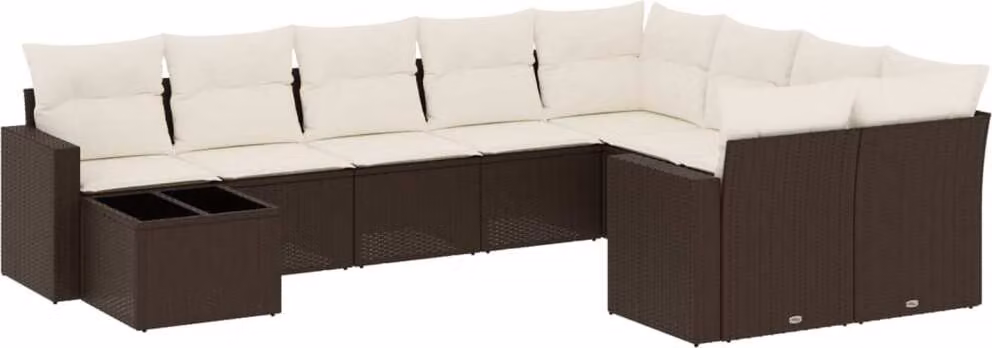 Set Divani da Giardino 10pz con Cuscini in Polyrattan Marrone