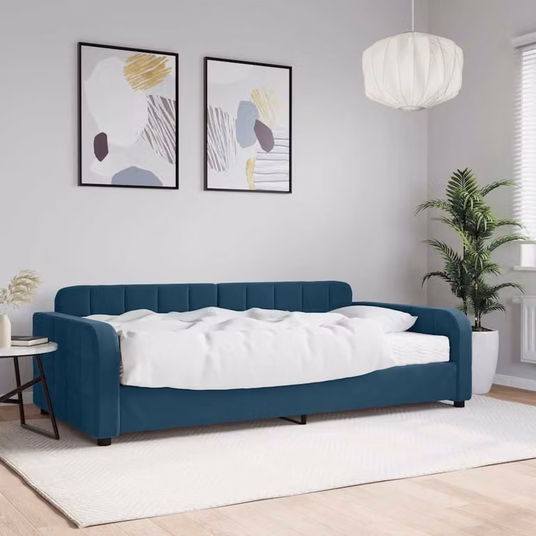 vidaXL Divano Letto in Velluto Blu con Materasso L/P/H: 223 x 100 x 71 cm