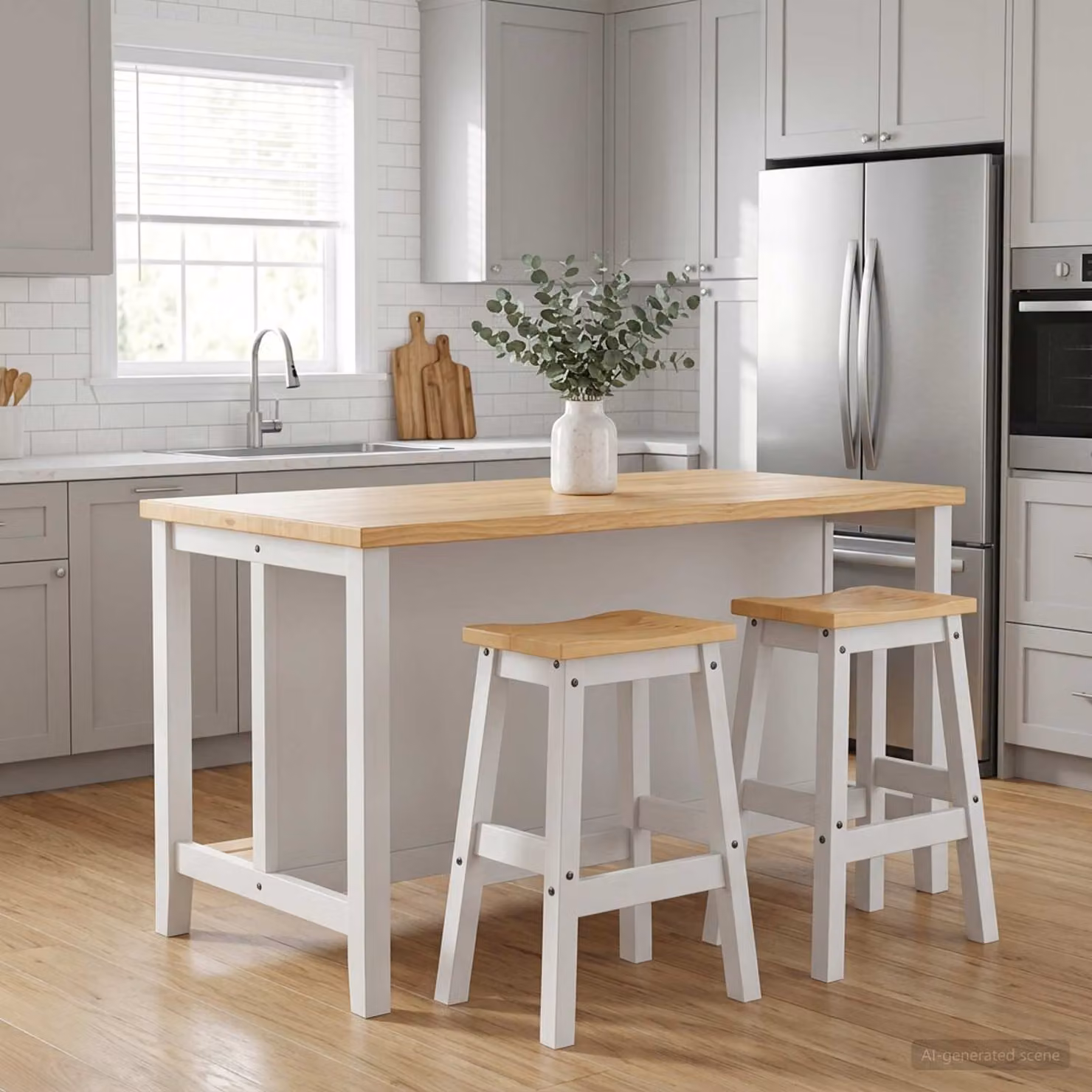 Set di 2 sgabelli da bar vidaXL in legno di pino bianco e cera di miele L/P/H: 44 x 30 x 63 cm