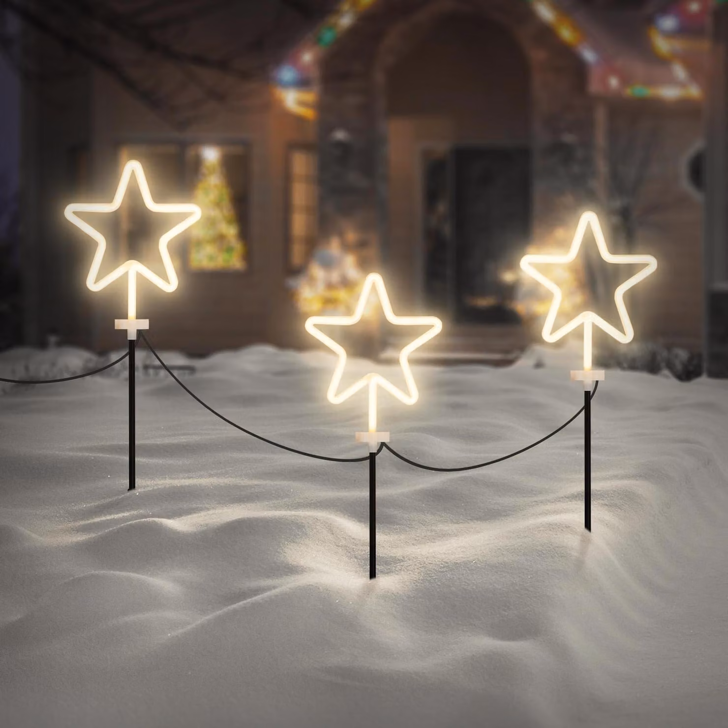Set di 3 stelle luminose da giardino, 58 cm, grado di protezione IP44, luce bianco caldo, illuminazione per esterni