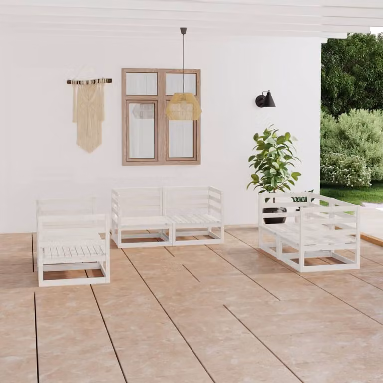 The Living Store Set da salotto da giardino 6 pezzi in legno di pino massiccio bianco