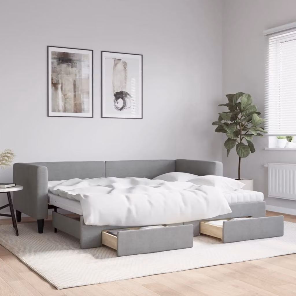 Maison Exclusive - Divano letto estraibile con cassetti, grigio chiaro, 80x200 cm, tessuto