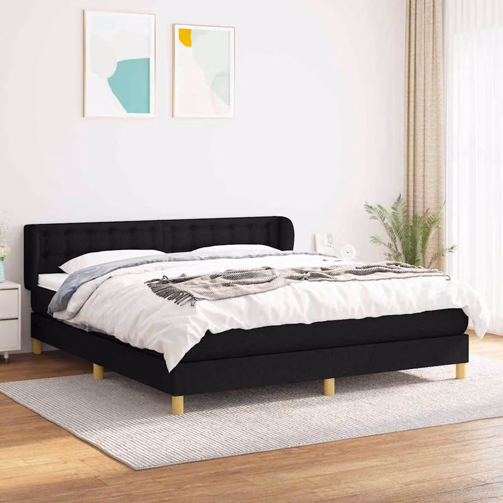 vidaXL Giroletto a Molle con Materasso Nero in Tessuto L/P: 160 x 200 cm – 1