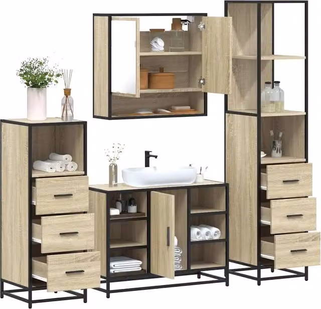 Set Mobili da Bagno 4 pz Rovere Sonoma in Legno Multistrato 3301301