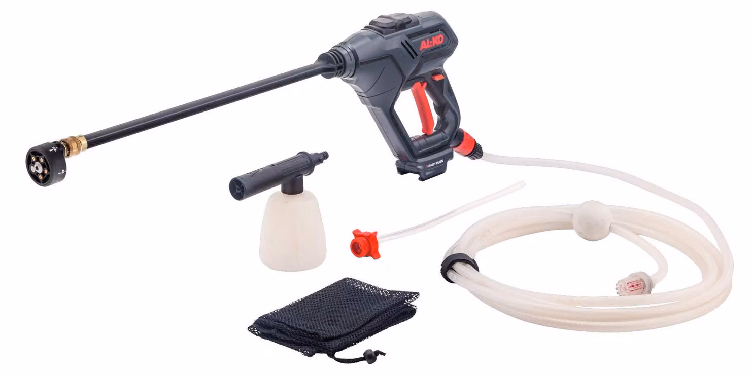 Idropulitrice portatile senza fili - Pressione massima: 22 bar - Portata: 120 litri/ora - Tubo flessibile: 6 metri - Colore: nero - Alimentazione a batteria