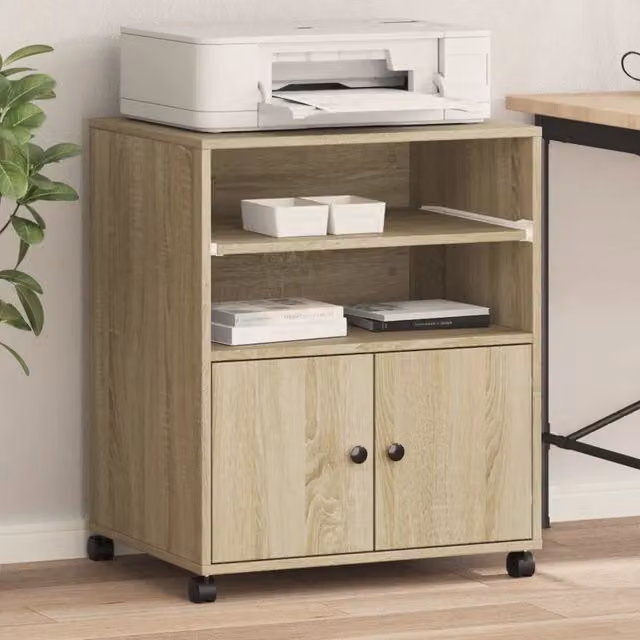 Supporto per stampante con ruote vidaXL in legno color marrone, L 60 cm, P 48 cm, H 74 cm – 1