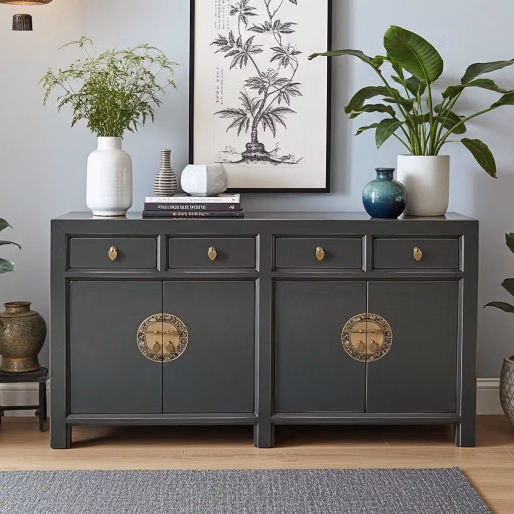 Credenza cassettiera credenza buffet Asia mobili in legno grigio scuro stile cinese orientale vintage completamente assemblati