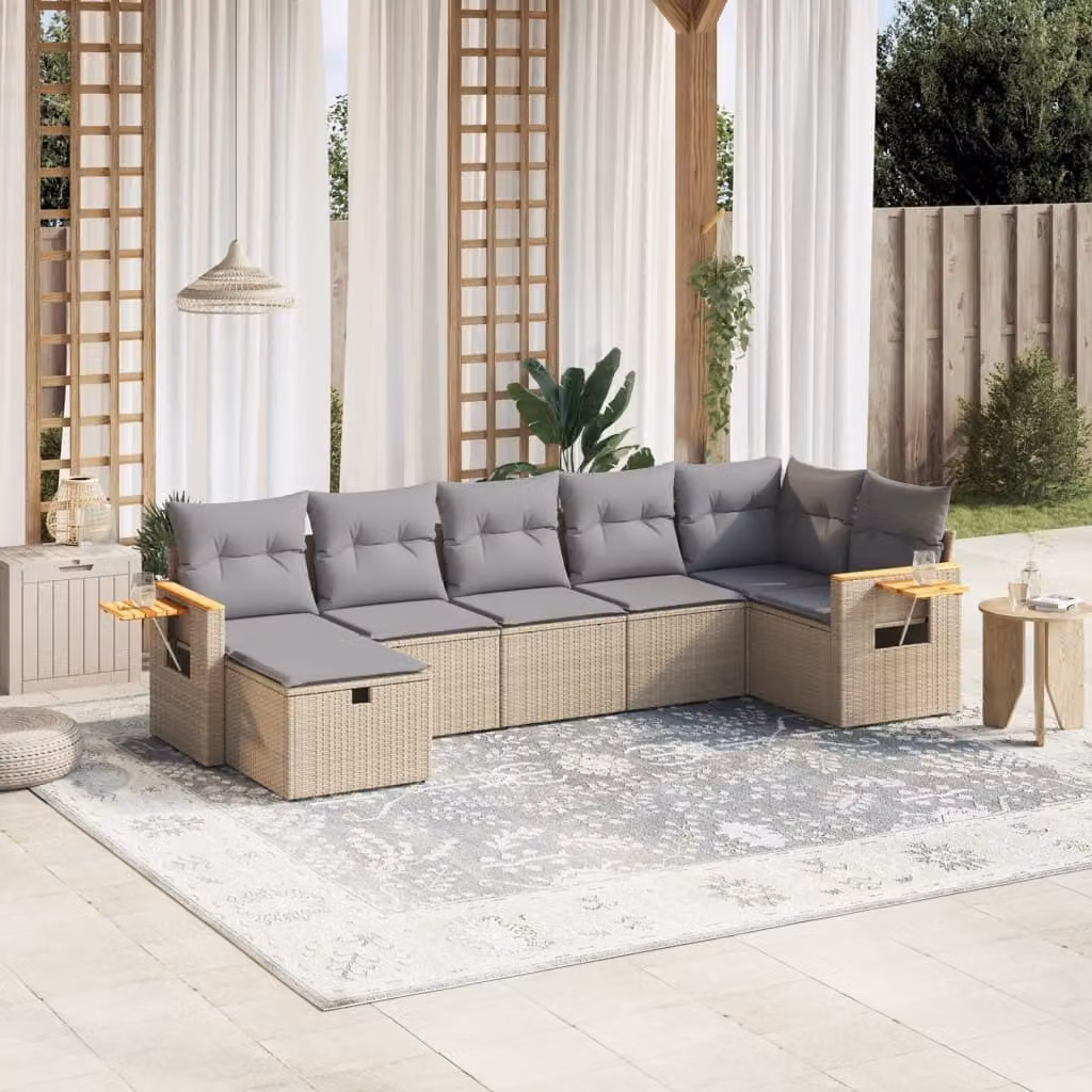 Maison Exclusive - Set Divano da Giardino 7 pz con Cuscini Beige Misto Polyrattan