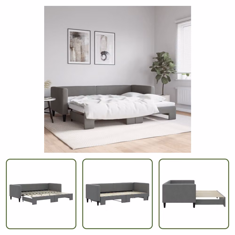 The Living Store letto da giorno allungabile grigio scuro 80x200 cm in tessuto