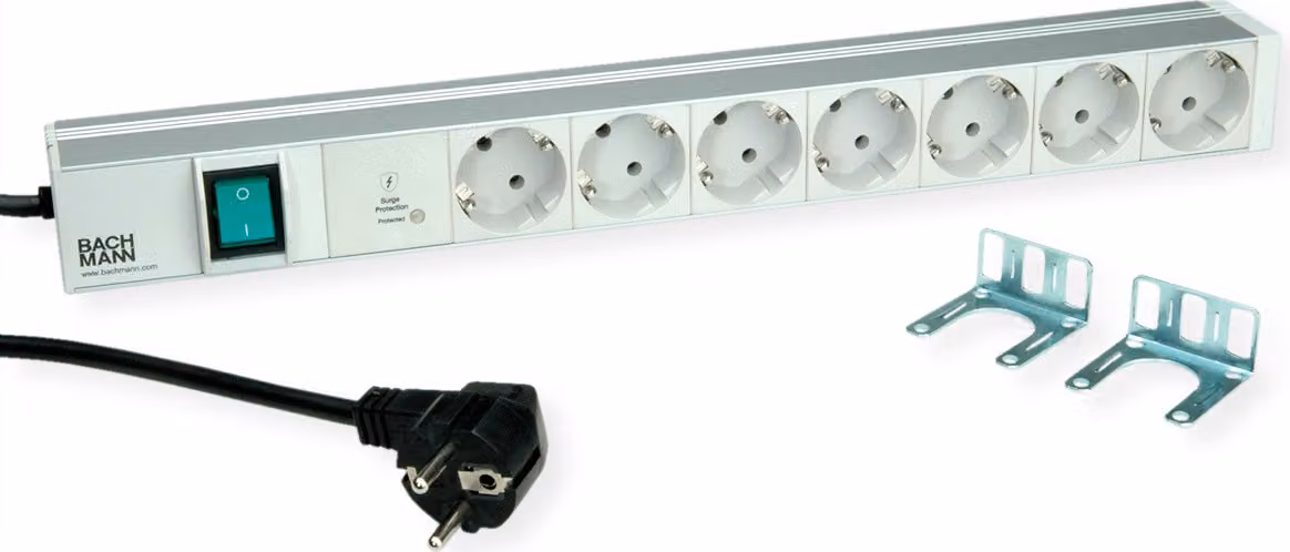 BACHMANN 19" 1U 7xCEE7/3 1xSPD-Plus 1xinterruttore 2,0m CEE7/7