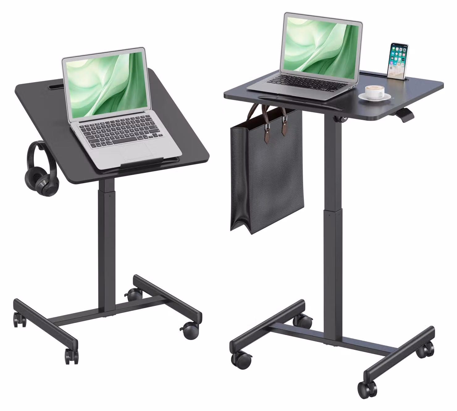 Tavolo regolabile per laptop con ruote e piano inclinabile
