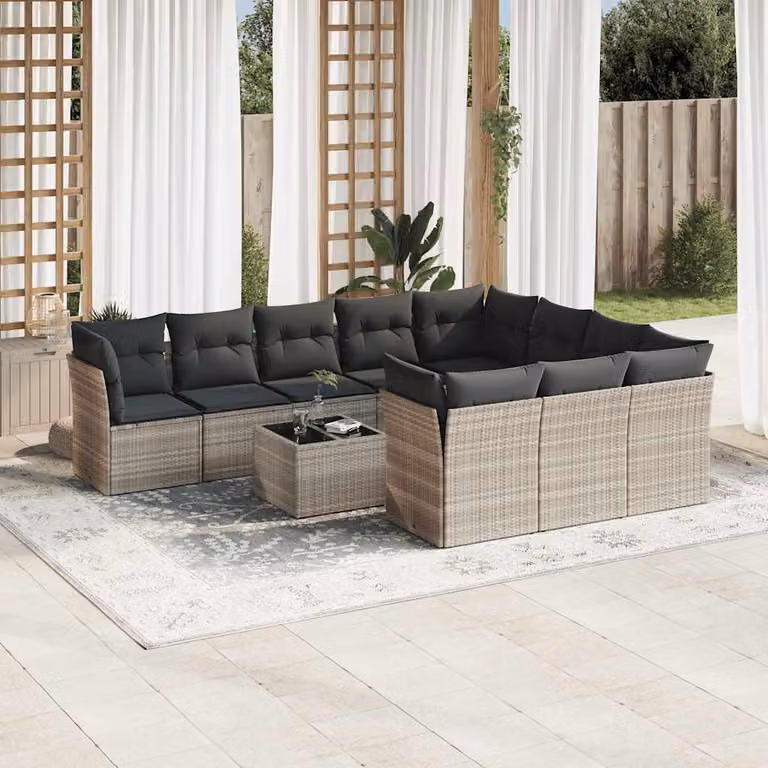 vidaXL Set Divani da Giardino 11 pz a Forma a U con Cuscini e Tavolino, Polyrattan e Metallo, Grigio