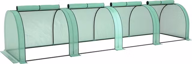Serra a tunnel Outsunny per il tuo giardino con 4 porte a cerniera, in acciaio e plastica impermeabile anti UV, Verde, L: 395 cm, P: 100 cm, H: 80 cm