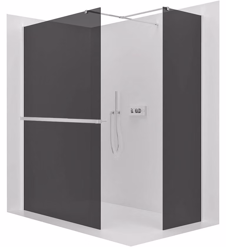 Pannello doccia walk-in Onyx T, destro/sinistro - 8 mm - profilo quadrato + ripiano/portasciugamani - cromato, vetro grigio - 110x100x200 cm