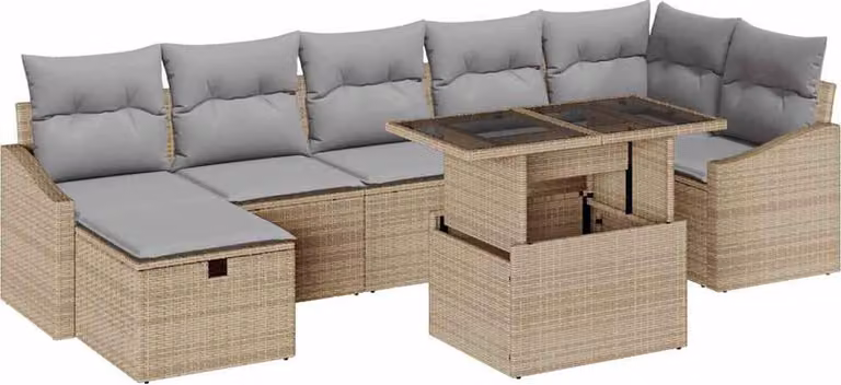 Set Divano da Giardino 8 pcs Beige polyrattan