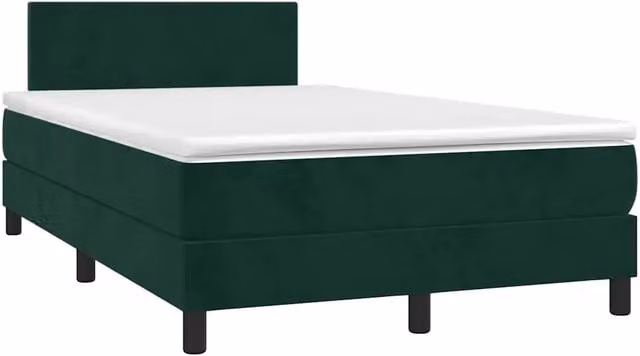 Letto matrimoniale con materasso ibrido vidaXL in velluto verde e bianco con illuminazione LED sottostante e porta USB L/P/H: 120 x 200 x 88 cm