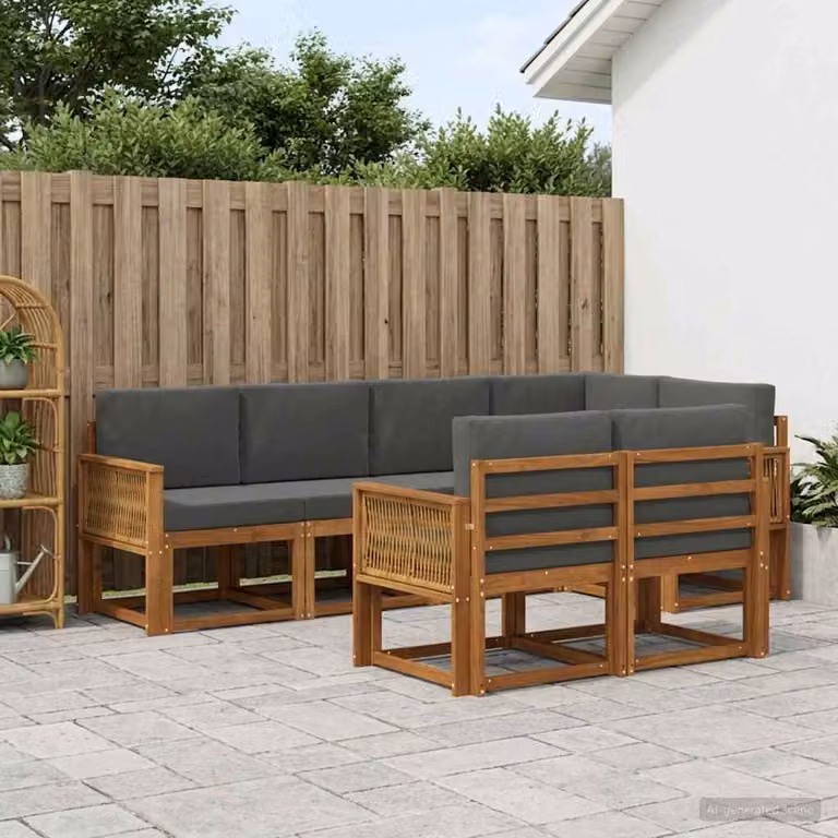 Set di divani da esterno vidaXL 7 pz in legno di acacia con cuscini beige e antracite per giardino e terrazza