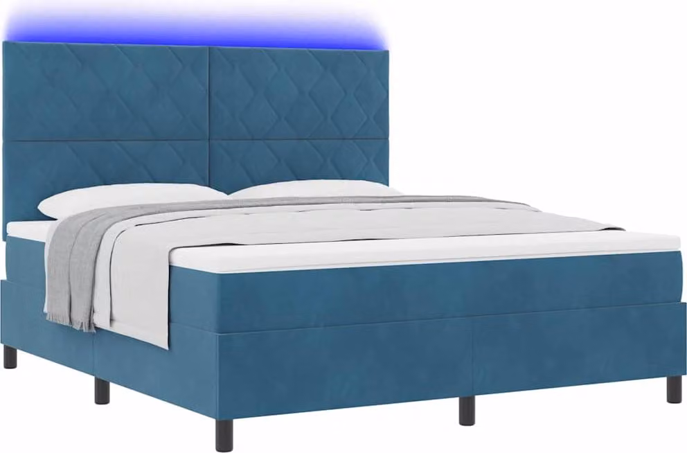 Letto a Sorgente LED Blu Scuro 180 x 200 cm Velluto