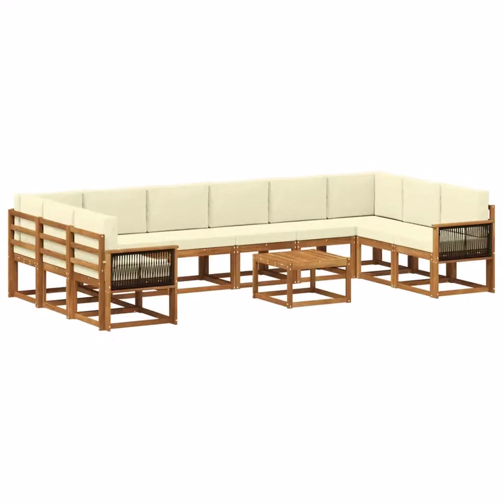 Set di divani da esterno vidaXL in legno di acacia con cuscini, 11 pezzi, marrone e beige – 2
