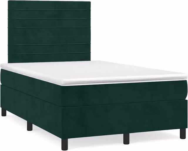 Letto matrimoniale con materasso ibrido vidaXL in velluto verde scuro con illuminazione LED sottostante e porta USB, L/P/H: 120 x 200 cm