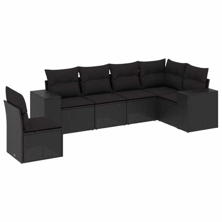 Set Divano da Giardino 6 pz con Cuscini Nero in Polyrattan
