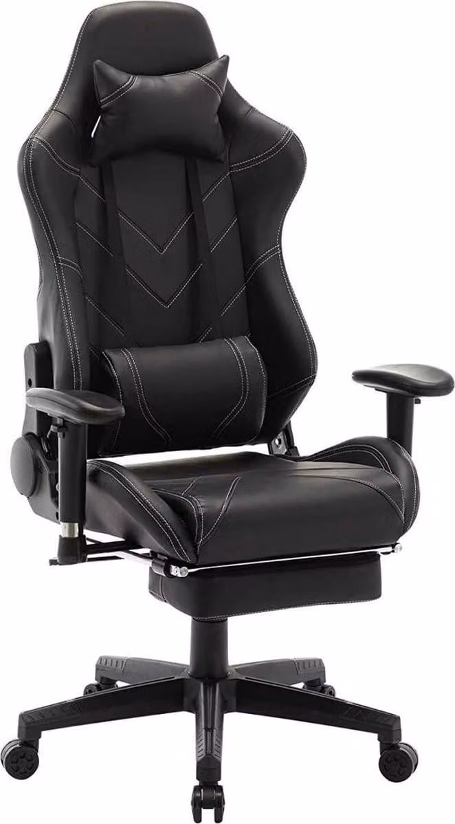 Sedia da gioco - Pelle finta nera - Ergonomica - Regolabile in altezza - Con poggiapiedi - Sedia da gioco e da ufficio