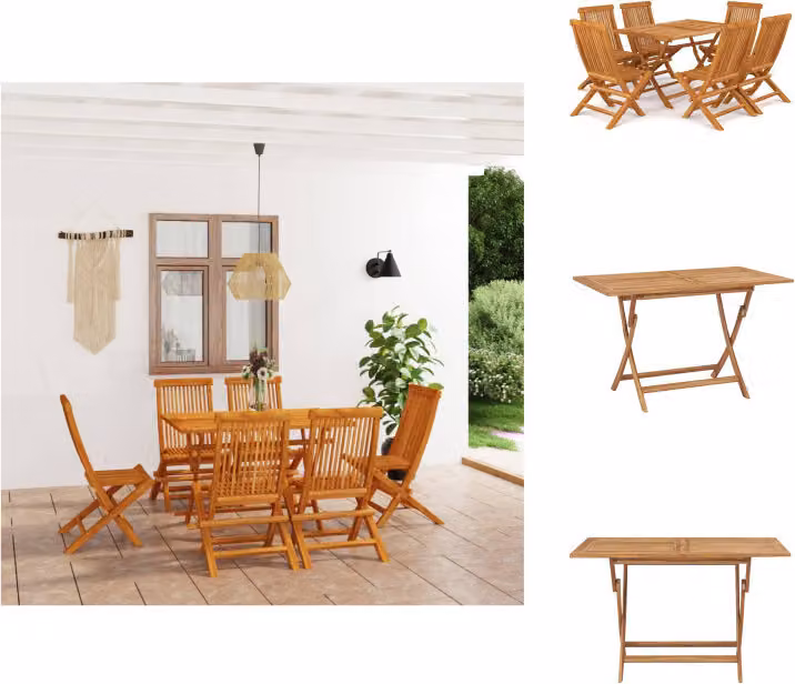 vidaXL set da pranzo da giardino 7 pezzi in teak massiccio - Set di mobili da giardino