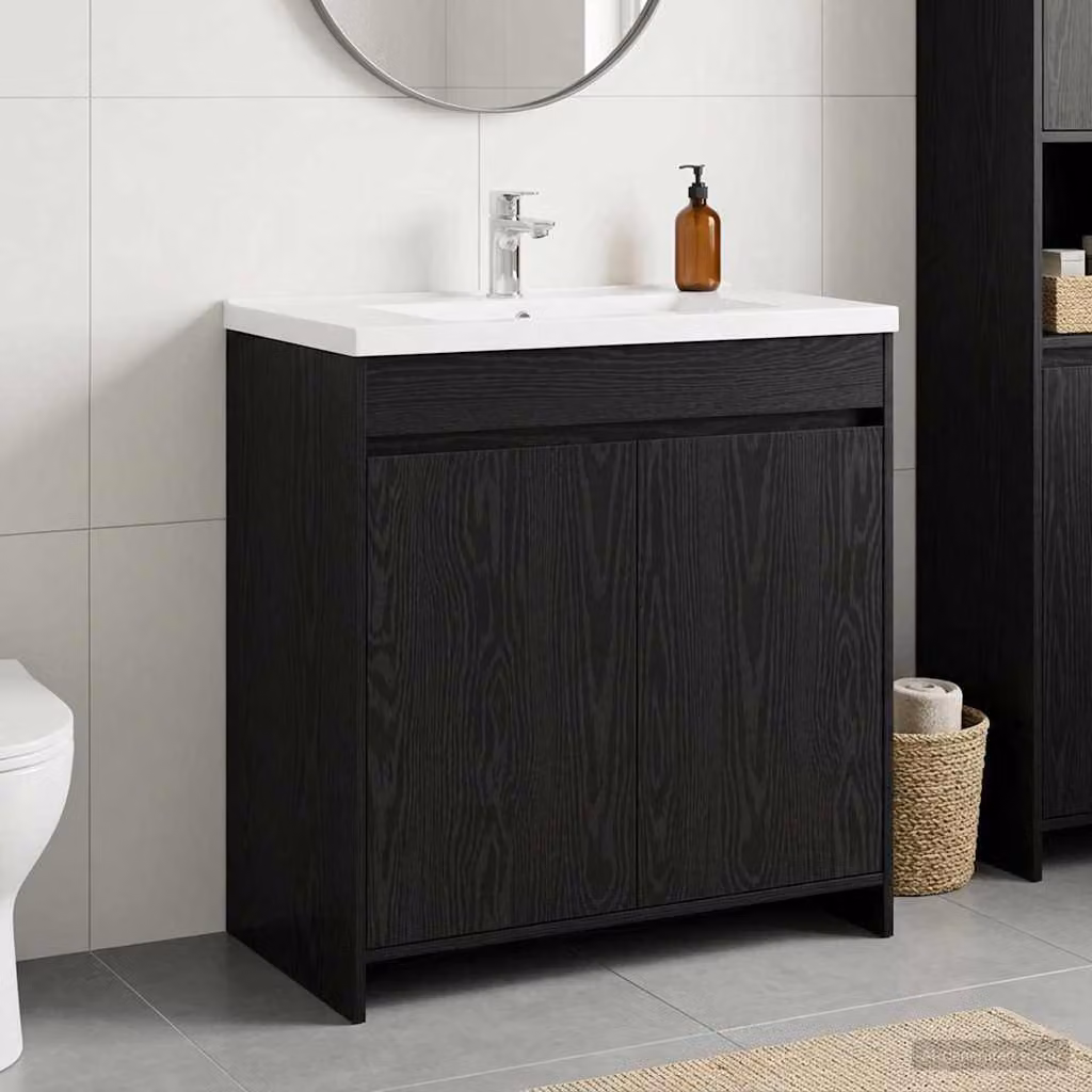 Mobiletto da bagno sottolavabo moderno vidaXL in legno nero opaco L: 78,5 cm, P: 37,5 cm, H: 81 cm