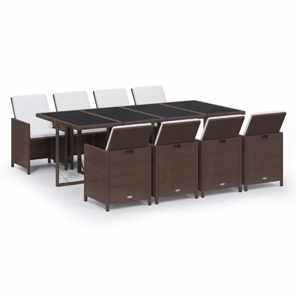 Set Divani da Giardino 9 pz con Cuscini in Polyrattan Marrone