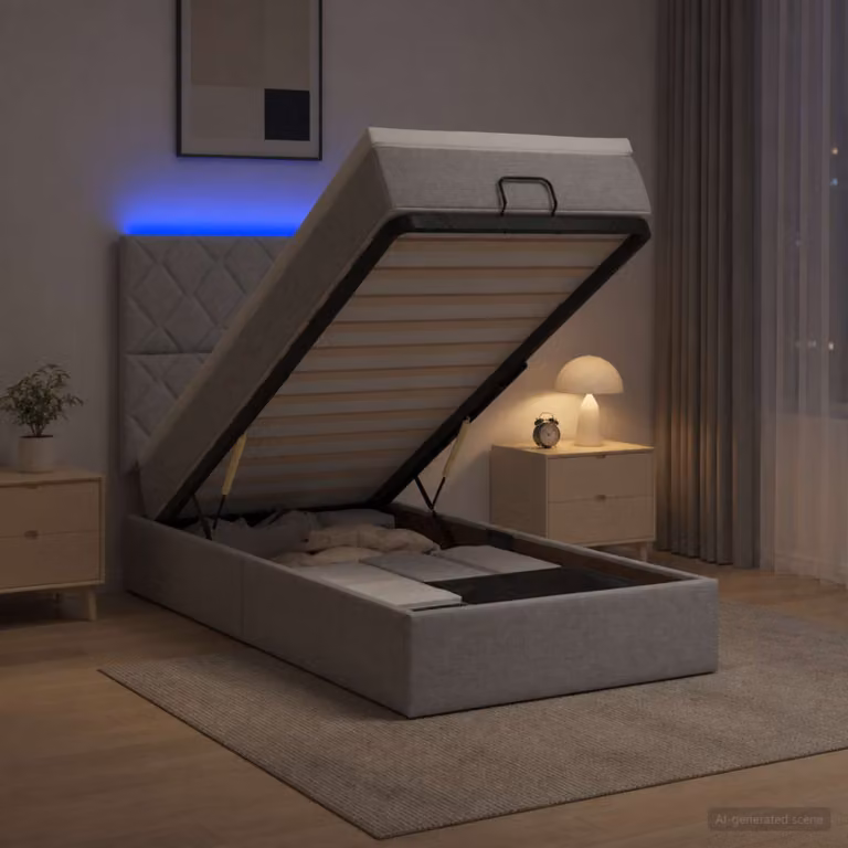 Letto Ottomano con Materasso e Illuminazione LED vidaXL, Grigio e Bianco, L/P/H: 100 x 200 x 88 cm