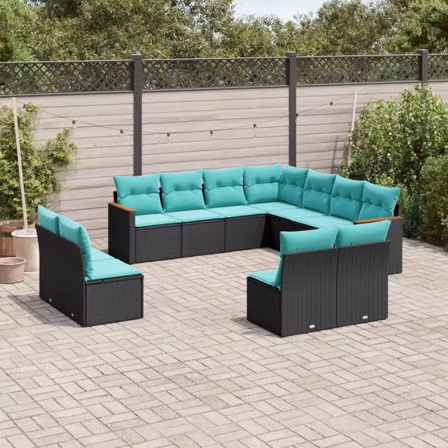 Set Divani da Giardino 11 pz con Cuscini Nero in Polyrattan 3226085