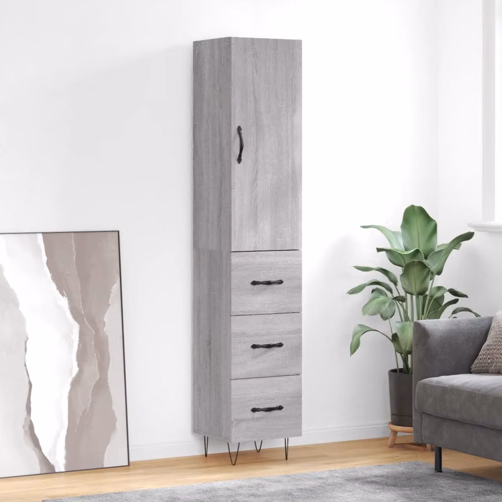 Credenza moderna vidaXL in legno e metallo, Grigio, L/P/H: 34,5 x 34 x 180 cm