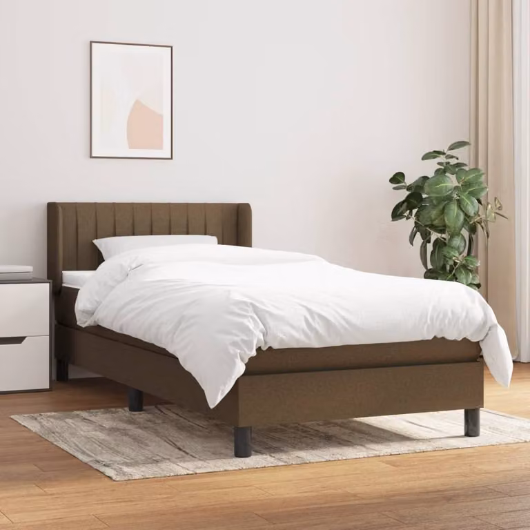 The Living Store Letto a molle con materasso marrone scuro 90x190 cm in tessuto