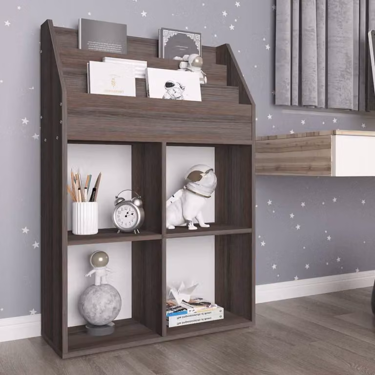 Portariviste per bambini vidaXL in legno multistrato, Grigio e Rovere Sonoma, L: 71 cm, P: 30 cm, H: 114 cm