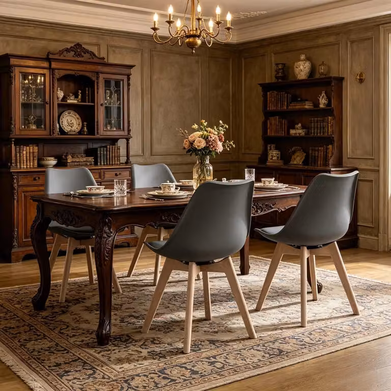 Set di 4 sedie da pranzo girevoli a 360 gradi MIVRAY in similpelle grigia con gambe in legno e piedini antiscivolo