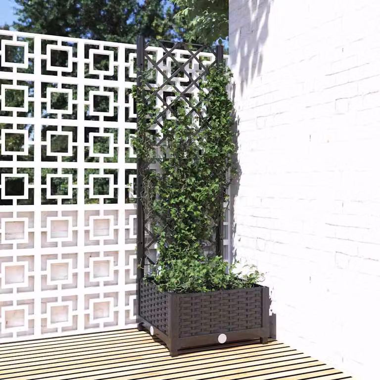 Fioriera da giardino con traliccio vidaXL nera in plastica L/P/H: 40 x 40 x 121,5 cm