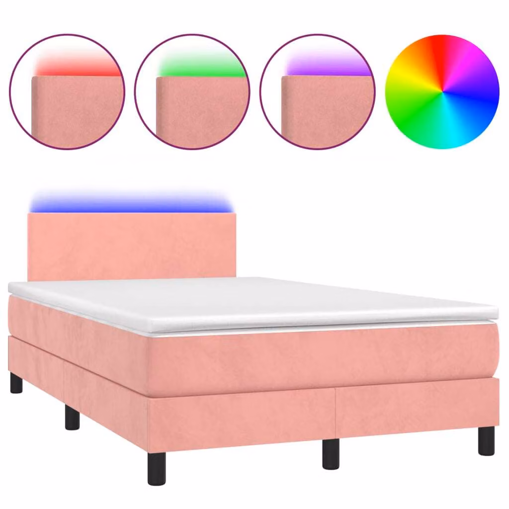 Letto a Molle con Materasso e LED Rosa 120x190 cm in Velluto