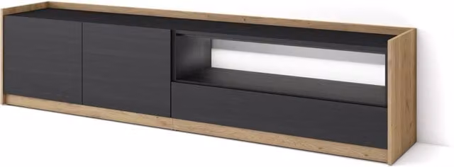 Mobile TV Soggiorno, 207x50x37 cm, Per TV fino a 80", LED, Nero e rovere
