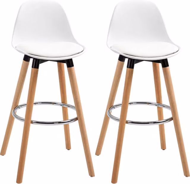 Set di 2 sgabelli da bar bianchi in pelle sintetica con poggiapiedi 38,5x42,5x91 cm per cucina e sala da pranzo