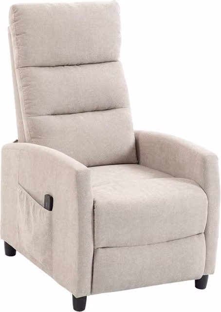 Poltrona Massaggiante e Reclinabile a 160° con Poggiapiedi e Telecomando, 66x91x108 cm, in Ciniglia Bianco Crema